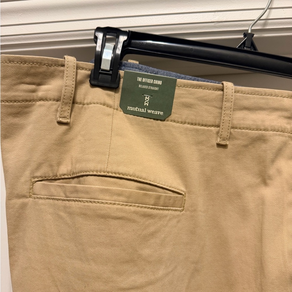 NWT 58 x 30 MUTUAL WEAVE Flat Front Khaki Beige Chino Pants 98 Cotton 2 Spandex